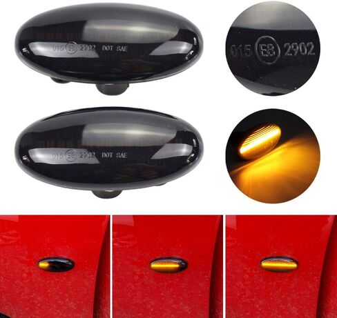 Hacreyatu For-Mazda 2 For Mazda 3 5 6 BT-50 MPV 2 قطعة LED ديناميكية بدوره إشارة الجانب ماركر ضوء الضوء الوامض المتسلسل (أصفر) in Saudi Arabia