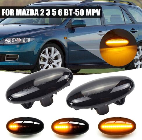 Hacreyatu For-Mazda 2 For Mazda 3 5 6 BT-50 MPV 2 قطعة LED ديناميكية بدوره إشارة الجانب ماركر ضوء الضوء الوامض المتسلسل (أصفر) in Saudi Arabia