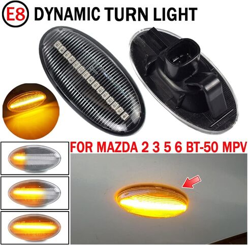 Hacreyatu For-Mazda 2 For Mazda 3 5 6 BT-50 MPV 2 قطعة LED ديناميكية بدوره إشارة الجانب ماركر ضوء الضوء الوامض المتسلسل (أصفر) in Saudi Arabia