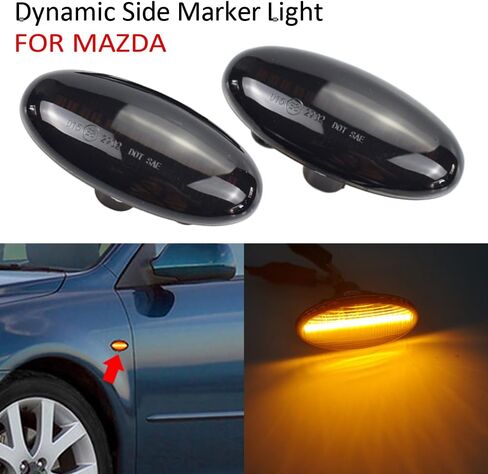 Hacreyatu For-Mazda 2 For Mazda 3 5 6 BT-50 MPV 2 قطعة LED ديناميكية بدوره إشارة الجانب ماركر ضوء الضوء الوامض المتسلسل (أصفر) in Saudi Arabia