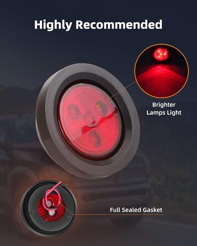 4pcs 2.5" Round Led Trailer Lights Red 4 LED Side Marker and Clearance Marker Lights Sealed Flush Mount w/Plug & Grommet Truck RV Waterproof in Saudi Arabia