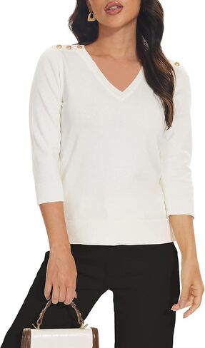 Spicy Sandia Women's 3/4 Sleeve V Neck Pullover Sweaters Lightweight Dressy Casual Trendy Knit Top Shirt in Saudi Arabia