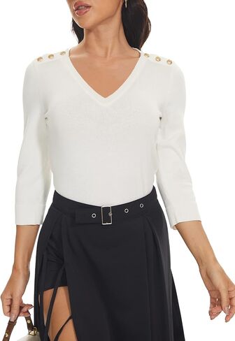Spicy Sandia Women's 3/4 Sleeve V Neck Pullover Sweaters Lightweight Dressy Casual Trendy Knit Top Shirt in Saudi Arabia