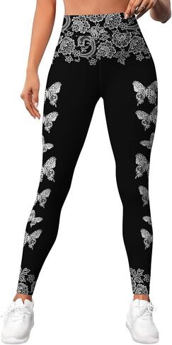 سروال ضيق مطبوع من PAGYMO للنساء برسومات لطيفة ومجنونة ومصمم بخصر عالٍ للتمارين الرياضية والجري واليوجا in Kuwait