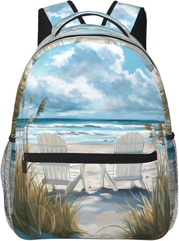 Beach Chair Backpack, Wave Design Polyester Backpacks with Straps, 11.4inx5.9inx15.7in, Multi-Pocket Storage Bookbag, Ideal For School Work Travel Hiking Camping, Women Girls Ocean Lovers Gifts in Saudi Arabia