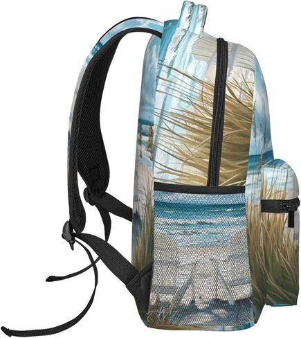 Beach Chair Backpack, Wave Design Polyester Backpacks with Straps, 11.4inx5.9inx15.7in, Multi-Pocket Storage Bookbag, Ideal For School Work Travel Hiking Camping, Women Girls Ocean Lovers Gifts in Saudi Arabia