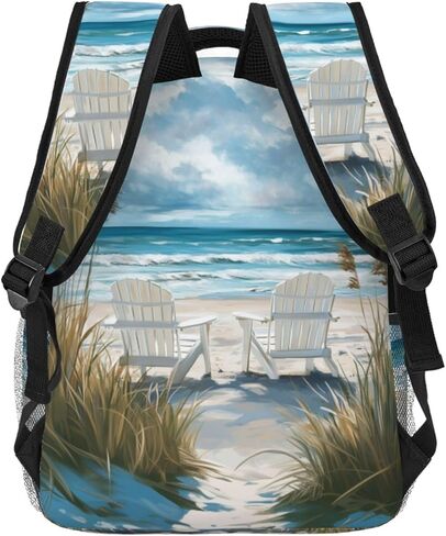 Beach Chair Backpack, Wave Design Polyester Backpacks with Straps, 11.4inx5.9inx15.7in, Multi-Pocket Storage Bookbag, Ideal For School Work Travel Hiking Camping, Women Girls Ocean Lovers Gifts in Saudi Arabia