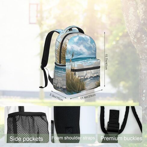 Beach Chair Backpack, Wave Design Polyester Backpacks with Straps, 11.4inx5.9inx15.7in, Multi-Pocket Storage Bookbag, Ideal For School Work Travel Hiking Camping, Women Girls Ocean Lovers Gifts in Saudi Arabia