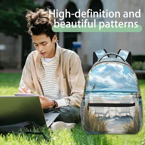 Beach Chair Backpack, Wave Design Polyester Backpacks with Straps, 11.4inx5.9inx15.7in, Multi-Pocket Storage Bookbag, Ideal For School Work Travel Hiking Camping, Women Girls Ocean Lovers Gifts in Saudi Arabia