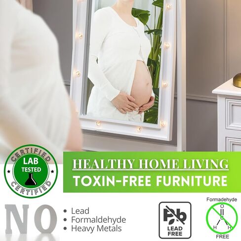 LUXFURNI Full Length Mirror With Stand, Full Body for Bedroom, Floor Cheval With Lights, Free Standing in Kuwait