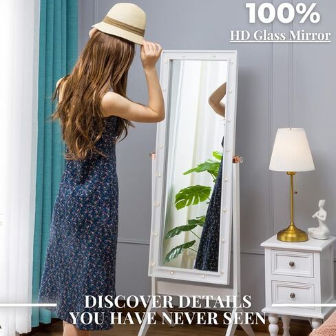 LUXFURNI Full Length Mirror With Stand, Full Body for Bedroom, Floor Cheval With Lights, Free Standing in Kuwait
