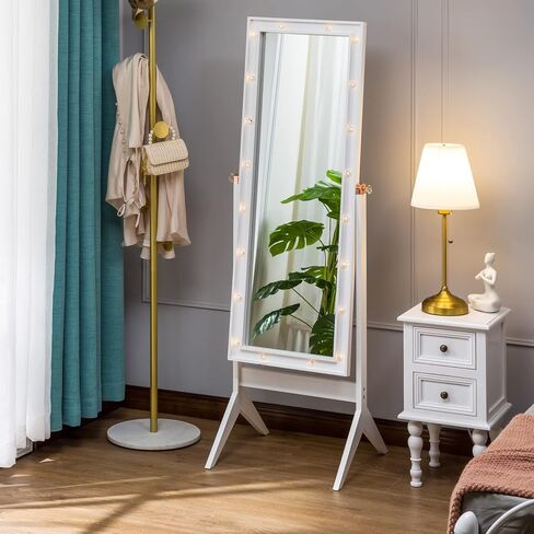 LUXFURNI Full Length Mirror With Stand, Full Body for Bedroom, Floor Cheval With Lights, Free Standing in Kuwait
