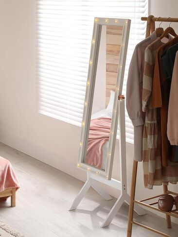 LUXFURNI Full Length Mirror With Stand, Full Body for Bedroom, Floor Cheval With Lights, Free Standing in Kuwait