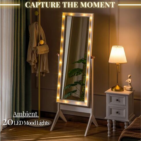 LUXFURNI Full Length Mirror With Stand, Full Body for Bedroom, Floor Cheval With Lights, Free Standing in Kuwait
