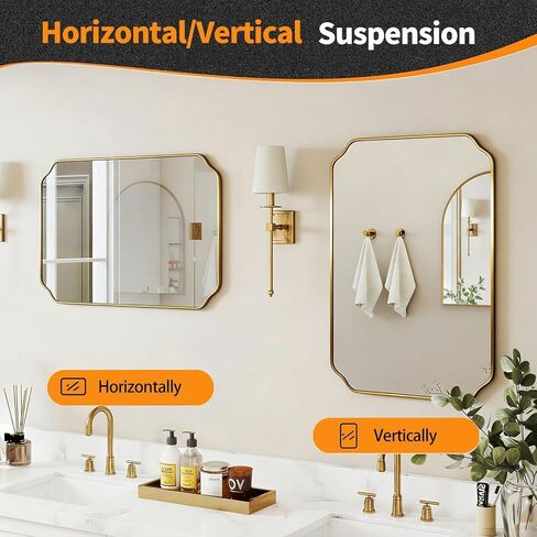 Gold Wall Mirror 30"x22", Scalloped Edge Vanity Mirror - Hangs Vertically/Horizontally Decorative Bathroom Mirror for Vanity, Bedroom & Entryway, Aesthetic Bathroom Decor in Saudi Arabia