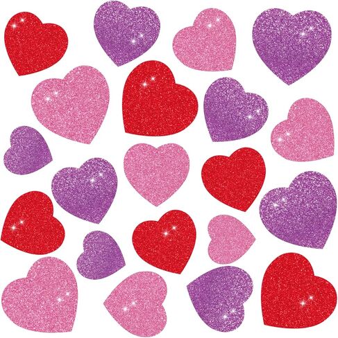 45Pcs Valentine's Day Paper Cut-Outs with Glue Points Red Pink Purple Glitter Heart Shape Cutouts Bulletin Board Decor for DIY Craft Art School Home Party Favor Supplies in Saudi Arabia