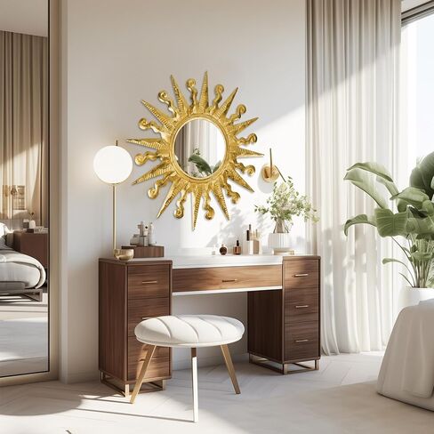 مرآة حائط ذهبية للشمس مزخرفة بإطار معدني مقاس 24 بوصة، مرآة Sunburst Boho لمدخل غرفة النوم وغرفة المعيشة والحمام ومنزل دافئ وهدايا منزلية جديدة أساسية in Saudi Arabia