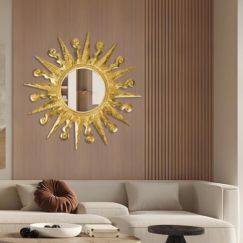 مرآة حائط ذهبية للشمس مزخرفة بإطار معدني مقاس 24 بوصة، مرآة Sunburst Boho لمدخل غرفة النوم وغرفة المعيشة والحمام ومنزل دافئ وهدايا منزلية جديدة أساسية in Saudi Arabia