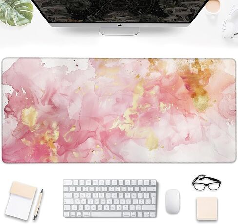 Gaming Mouse Pad, Rose and Gold Liquid Marble Large Desk Mat for Keyboard and Mouse,Non-Slip Rubber Base and Stitched Edges Desk Pad for Home Office 35.4x15.7in in Saudi Arabia