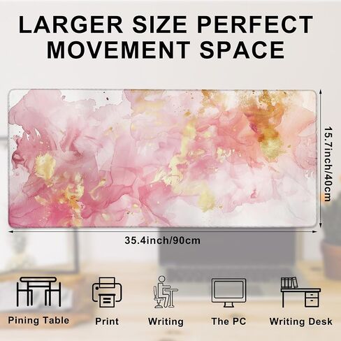Gaming Mouse Pad, Rose and Gold Liquid Marble Large Desk Mat for Keyboard and Mouse,Non-Slip Rubber Base and Stitched Edges Desk Pad for Home Office 35.4x15.7in in Saudi Arabia