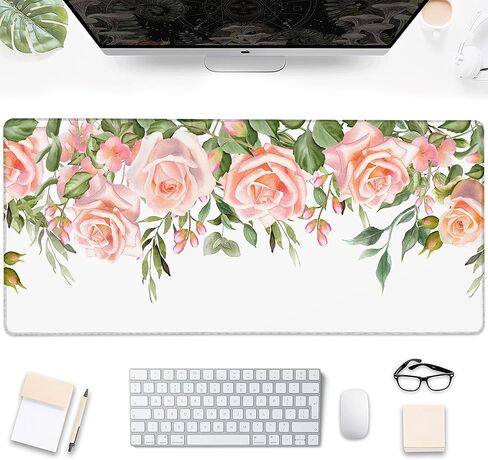 Gaming Mouse Pad, Rose and Gold Liquid Marble Large Desk Mat for Keyboard and Mouse,Non-Slip Rubber Base and Stitched Edges Desk Pad for Home Office 35.4x15.7in in Saudi Arabia