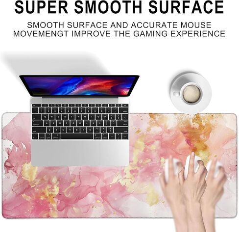 Gaming Mouse Pad, Rose and Gold Liquid Marble Large Desk Mat for Keyboard and Mouse,Non-Slip Rubber Base and Stitched Edges Desk Pad for Home Office 35.4x15.7in in Saudi Arabia