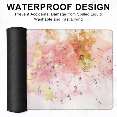 Gaming Mouse Pad, Rose and Gold Liquid Marble Large Desk Mat for Keyboard and Mouse,Non-Slip Rubber Base and Stitched Edges Desk Pad for Home Office 35.4x15.7in in Saudi Arabia