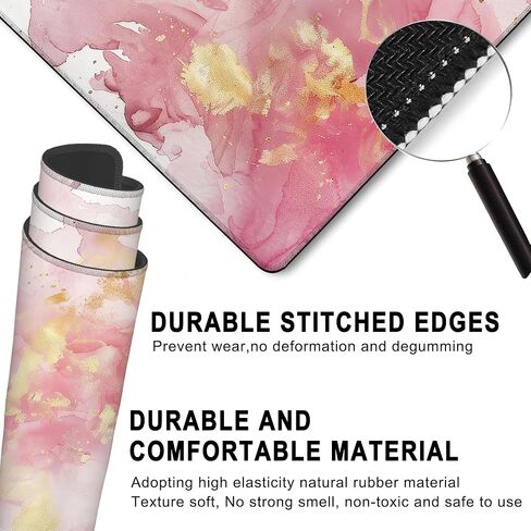 Gaming Mouse Pad, Rose and Gold Liquid Marble Large Desk Mat for Keyboard and Mouse,Non-Slip Rubber Base and Stitched Edges Desk Pad for Home Office 35.4x15.7in in Saudi Arabia