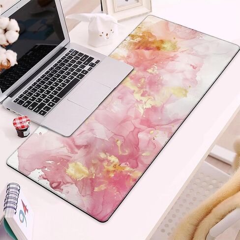 Gaming Mouse Pad, Rose and Gold Liquid Marble Large Desk Mat for Keyboard and Mouse,Non-Slip Rubber Base and Stitched Edges Desk Pad for Home Office 35.4x15.7in in Saudi Arabia