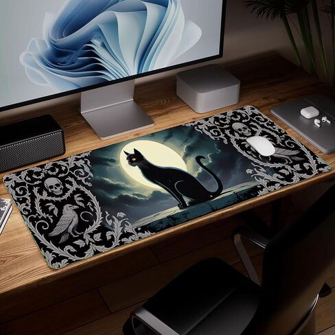 Leather Cat Desk Pad, Colorful Art Mouse Pad Large Computer Keyboard Gaming Mousepad Waterproof Desktop Protector & Cover, Decorative PU Leather Laptop Mouse Mat Home Decor 10 x 25.6 inch C100 in Saudi Arabia