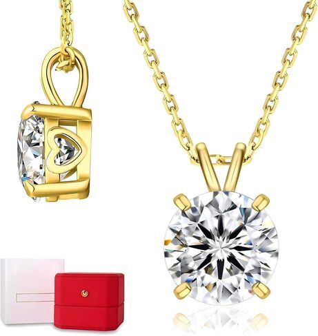 KRKC&CO Moissanite Necklace for Women, Sterling Silver Lab Created Solitaire Diamond Pendant for Her, 4-Prong, GRA Certificate, Gift for Anniversary, Birthday, Wedding - to Wife, Mom, 0.5/1/2/3/4CT White Gold Plated Silver Jewelry in Kuwait