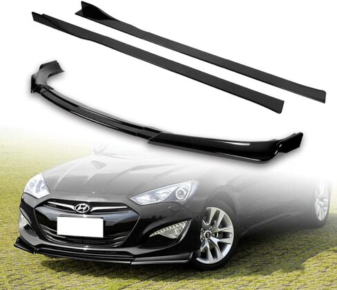Q1-TECH, 9-Piece Front Bumper Lip & Side Skirt Extensions Diffuser Compatible with 2013 2014 2015 2016 Hyundai Genesis Coupe, Front Bumper Lip Spoiler Air Chin Body Splitter ABS (Matt Black) in Kuwait
