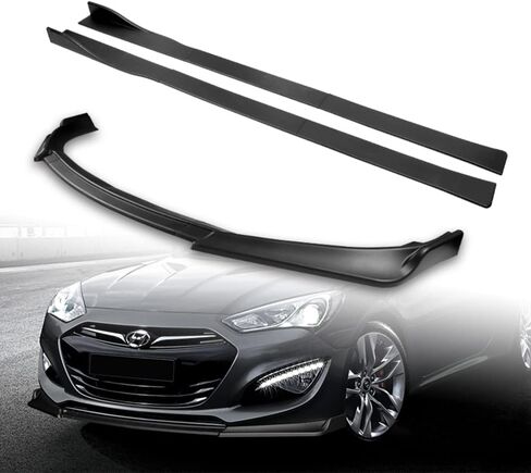 Q1-TECH, 9-Piece Front Bumper Lip & Side Skirt Extensions Diffuser Compatible with 2013 2014 2015 2016 Hyundai Genesis Coupe, Front Bumper Lip Spoiler Air Chin Body Splitter ABS (Matt Black) in Saudi Arabia