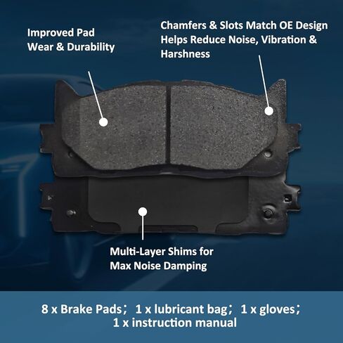 D1293 D1212 Front & Rear Ceramic Brake Pads Kits Fit For 2007-2017 for Toyota Camry, 2008-2018 for Toyota Avalon, 2007-2018 for Lexus ES350, 2013-2018 for Lexus ES300h 8PCS in Kuwait