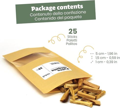NIRDOSH Palo Santo Incense Sticks Sahumito طبيعي 100٪ - 25 عصا خشبية 1,96 بوصة - بخور عضوي مبتكر للتسامي - تنظيف الطاقة السلبية - جرافولينز من خشب بالو سانتو الأصلي in Kuwait