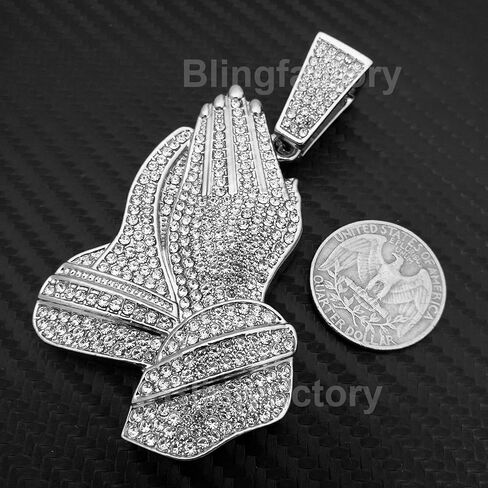 Hip Hop White Gold Plated Praying Hands Large Pendant & 20" 30" Iced 4 Row Tennis Chain Bling Necklace in Saudi Arabia