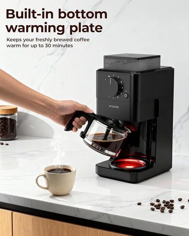 Automatic Grind and Brew Coffee Maker - Built-in Burr Grinder, Self-Cleaning, Iced Coffee, 24H Programmable Timer, Sleek Black Design in Kuwait