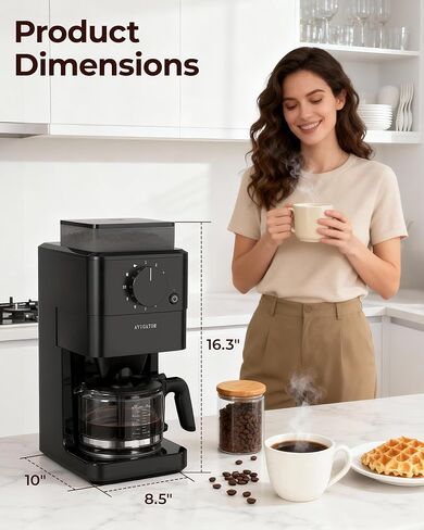 Automatic Grind and Brew Coffee Maker - Built-in Burr Grinder, Self-Cleaning, Iced Coffee, 24H Programmable Timer, Sleek Black Design in Kuwait