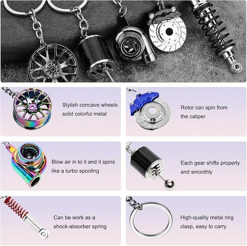 5 PCS Car Parts Model Key Chains, Anti Lost Metal Turbo Keychain for Decor, Stylish Car Parts Key Chain for Women Men in Kuwait