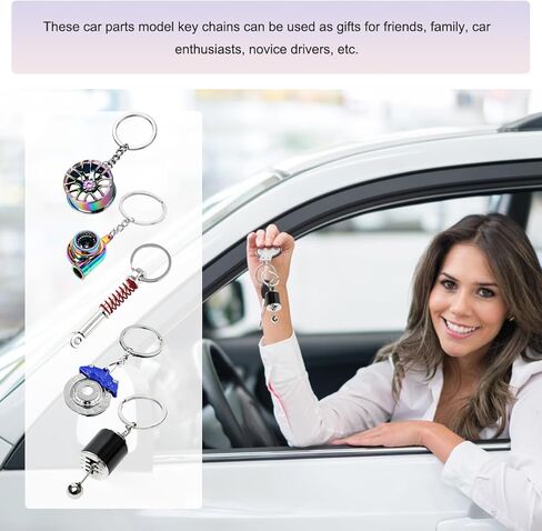 5 PCS Car Parts Model Key Chains, Anti Lost Metal Turbo Keychain for Decor, Stylish Car Parts Key Chain for Women Men in Kuwait