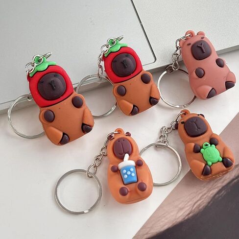 20pcs Cute Brown Capybara Keychain Pendant Cycling Backpack Key Phone Pendant Soft Rubber Key Chains Decor,Random,5.2 * 2.8cm in Saudi Arabia