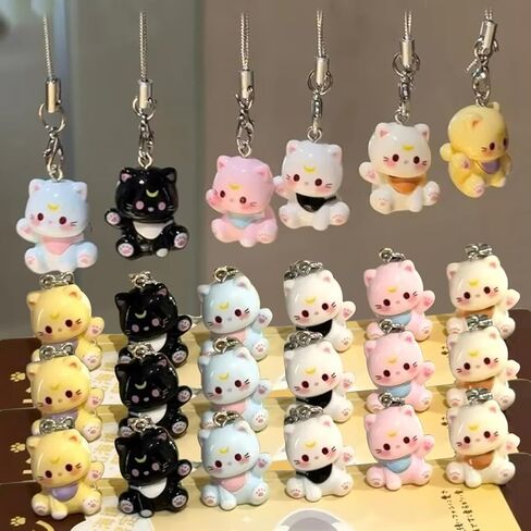 30pcs Random Color Fashion Cartoon Cat Phone Chain Resin Keyring Bag Pendant Cute Keychain Couple Gifts for Jewelry,9cm Long in Saudi Arabia