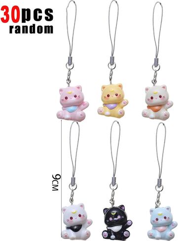 30pcs Random Color Fashion Cartoon Cat Phone Chain Resin Keyring Bag Pendant Cute Keychain Couple Gifts for Jewelry,9cm Long in Saudi Arabia