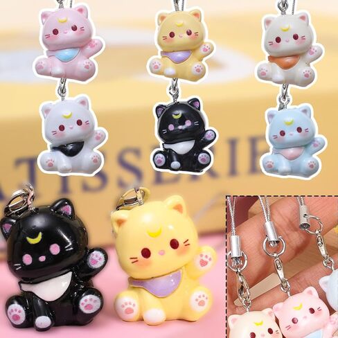 30pcs Random Color Fashion Cartoon Cat Phone Chain Resin Keyring Bag Pendant Cute Keychain Couple Gifts for Jewelry,9cm Long in Saudi Arabia