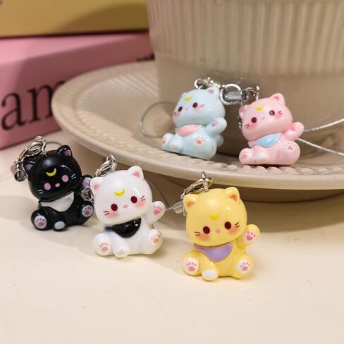 30pcs Random Color Fashion Cartoon Cat Phone Chain Resin Keyring Bag Pendant Cute Keychain Couple Gifts for Jewelry,9cm Long in Saudi Arabia