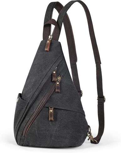 Vintage Canvas Sling Bag for Men and Women, 3-in-1 Convertible Crossbody Backpack Chest Bag with Genuine Leather Zipper, Large Capacity Travel Daypack (Gray) in Kuwait