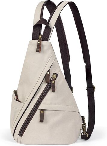 Vintage Canvas Sling Bag for Men and Women, 3-in-1 Convertible Crossbody Backpack Chest Bag with Genuine Leather Zipper, Large Capacity Travel Daypack (Gray) in Saudi Arabia