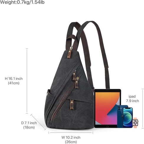 Vintage Canvas Sling Bag for Men and Women, 3-in-1 Convertible Crossbody Backpack Chest Bag with Genuine Leather Zipper, Large Capacity Travel Daypack (Gray) in Saudi Arabia