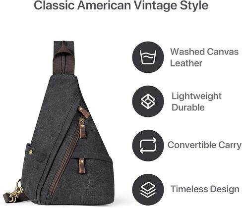 Vintage Canvas Sling Bag for Men and Women, 3-in-1 Convertible Crossbody Backpack Chest Bag with Genuine Leather Zipper, Large Capacity Travel Daypack (Gray) in Saudi Arabia