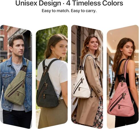 Vintage Canvas Sling Bag for Men and Women, 3-in-1 Convertible Crossbody Backpack Chest Bag with Genuine Leather Zipper, Large Capacity Travel Daypack (Gray) in Saudi Arabia